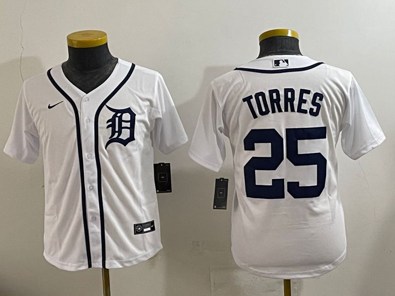 Youth 2025 Detroit Tigers 25 Torres White Game Nike MLB Jersey style 4